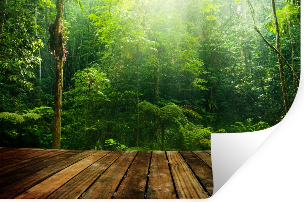 MuchoWow Wandtattoo Wandsticker Wandaufkleber Boden - Holz - Dschungel - Jungen - Mädchen - Kinder - Kind 90x60 cm Selbstklebend und Repositioni...