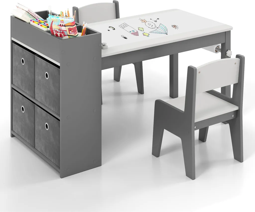 Table d'Activité Enfant avec Rouleau de Papier et Casiers de Rangement XL