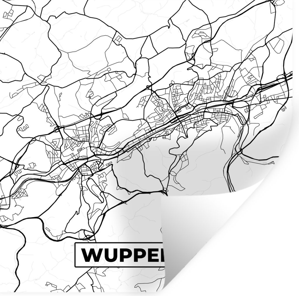 MuchoWow Wandtattoo Wandsticker Wandaufkleber Karte - Wuppertal - Karte - Stadtplan 50x50 cm Selbstklebend und Repositionierbar - Selbstklebend -...