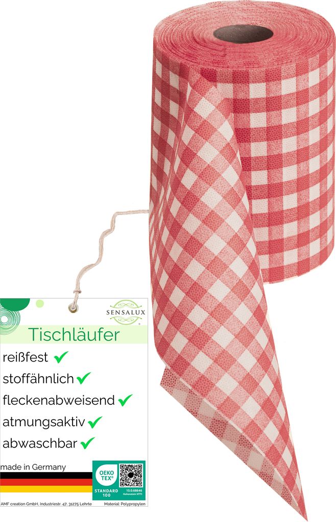 Sensalux Tischläufer 15cm x 25m Karomuster weiß-rot