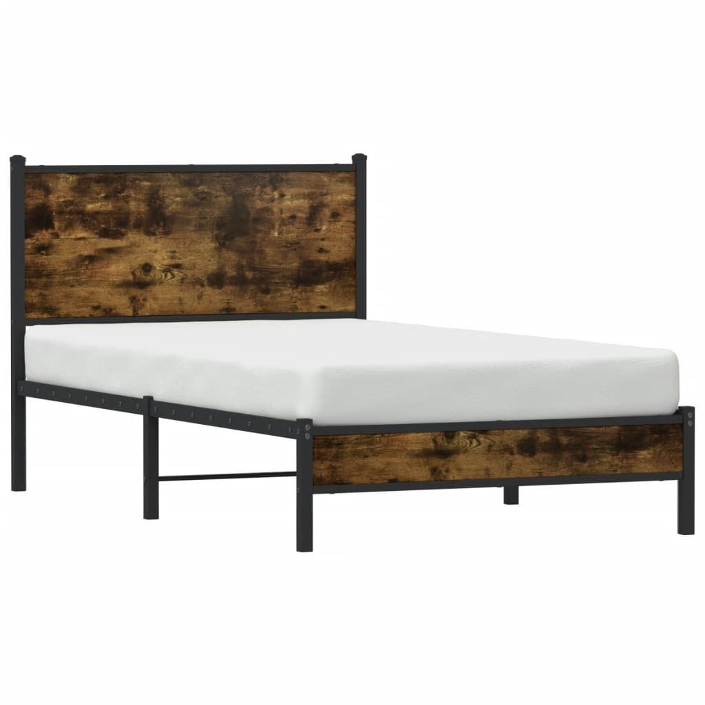 vidaXL Metallbett ohne Matratze Räuchereiche 107x203 cm