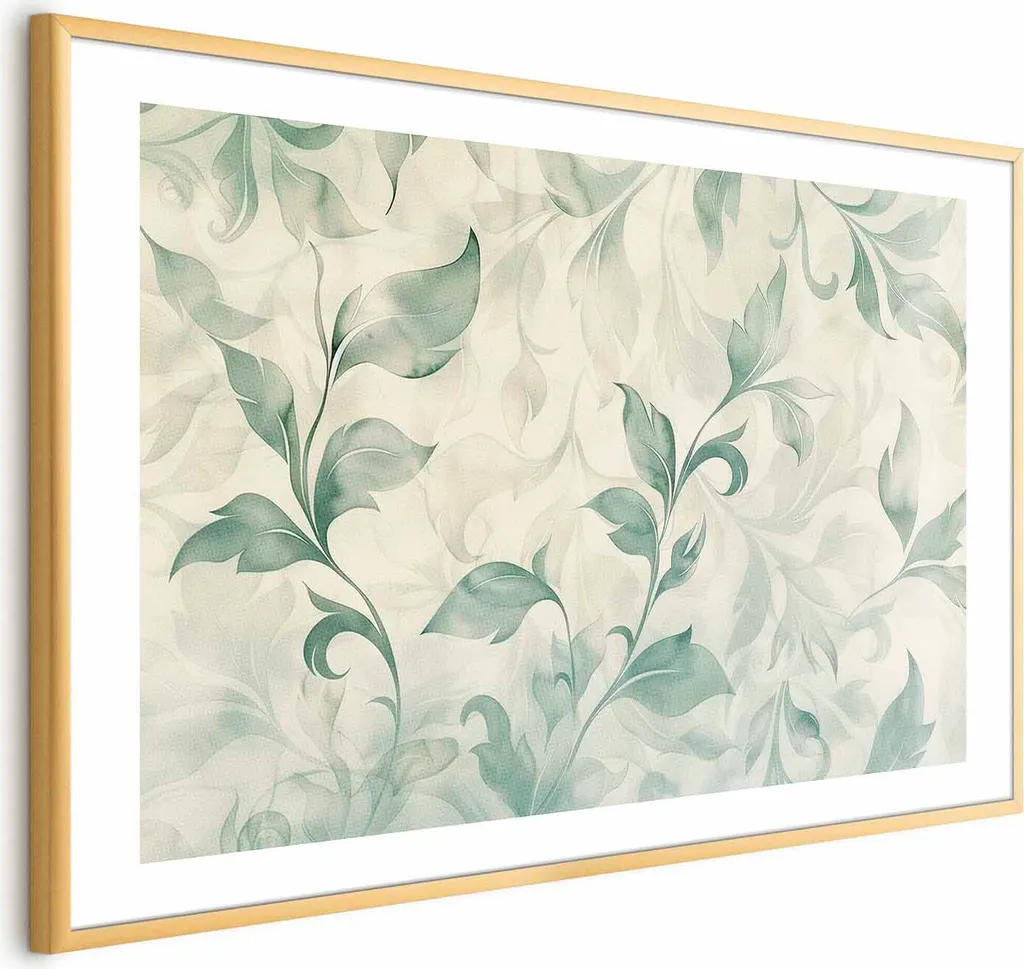 Poster Acquerello Foglie Verde Beige 90x60 - Carta Affissione f-H-10016-ao-a