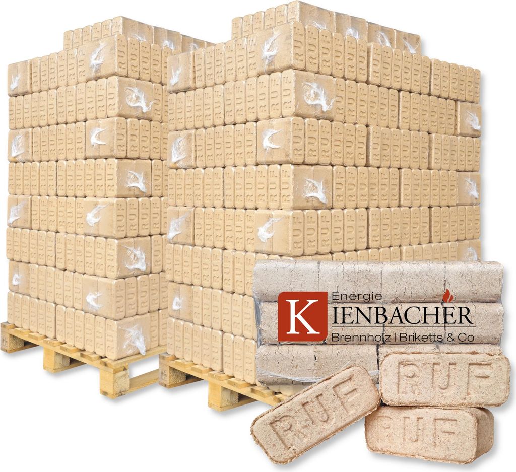 2000 kg RUF Briketts Hartholzbriketts aus Buche und/oder Eiche | 200 x 10 kg Holzbrikett auf Palette | Energie Kienbacher