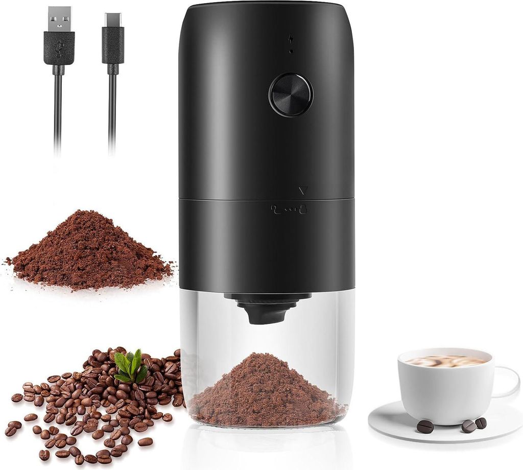 OKWISH Elektrische Kaffeemühlen mit Keramikmahlwerk, Mini Kaffeemühle, Elektrische tragbare Kaffeemühle, Multifunktionale Kaffeemühle