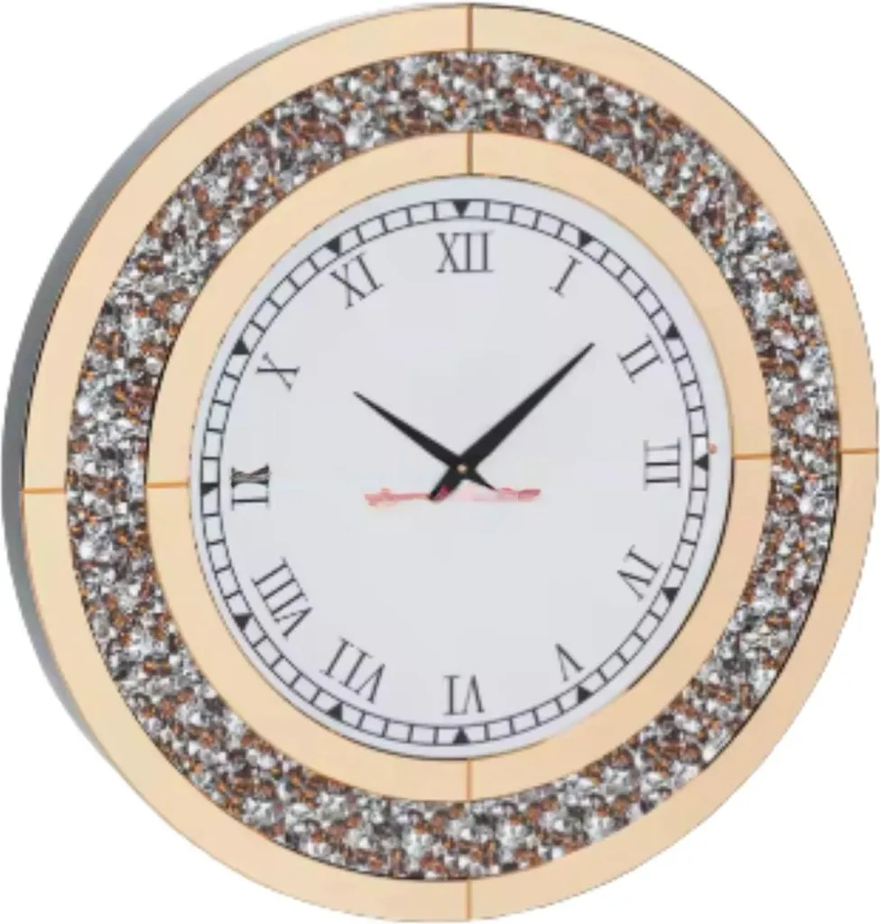 Horloge miroir ronde 60 cm en métal doré - Pendule élégante murale Or