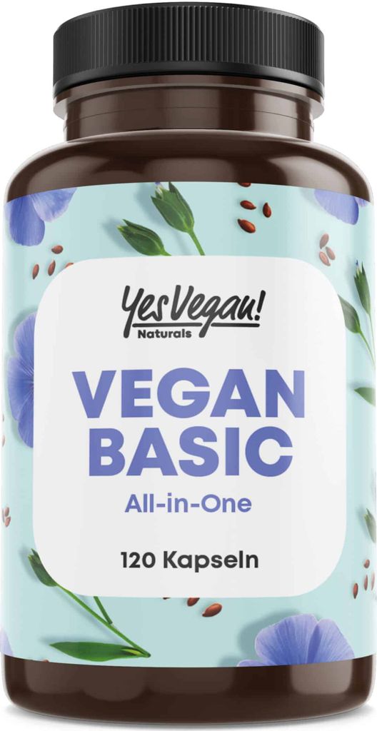 Vegan Basic Complex - Vitamin B12 K2 D3 Eisen Zink Selen und Omega 3-120 Kapseln - speziell für Vegetarier und Veganer