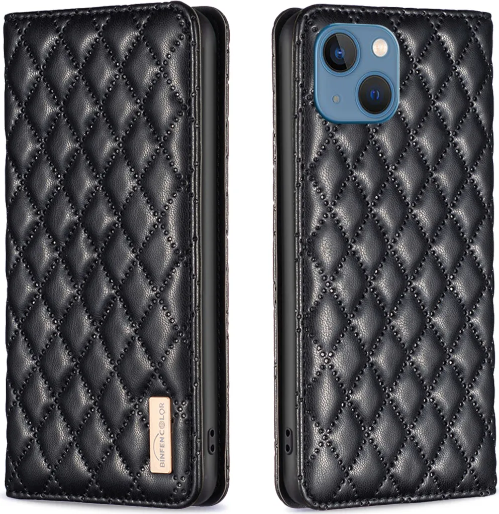 custodia per iPhone 13, elegante custodia flip in pelle portacarte con supporto per iPhone 13 Nero
