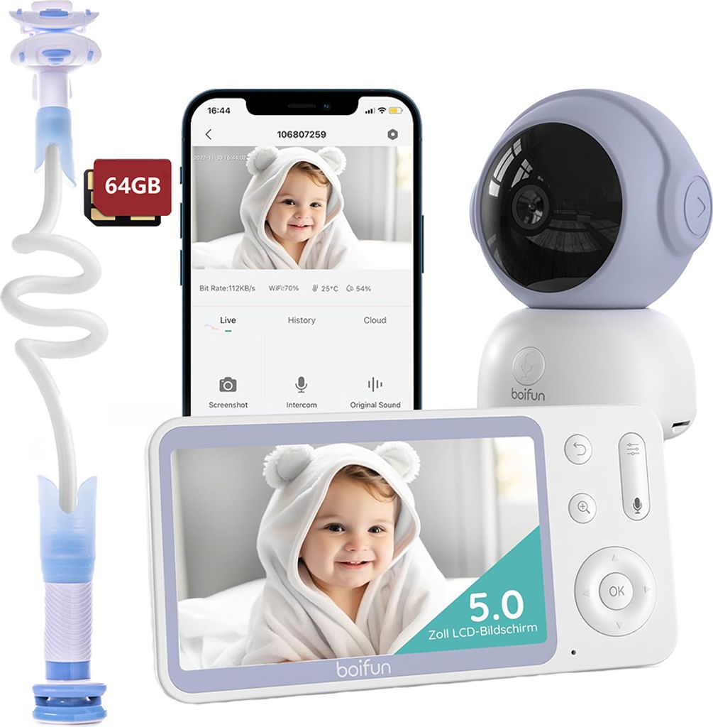 5" Babyphone mit Kamera PTZ 2K, Temperatur Produktbild 