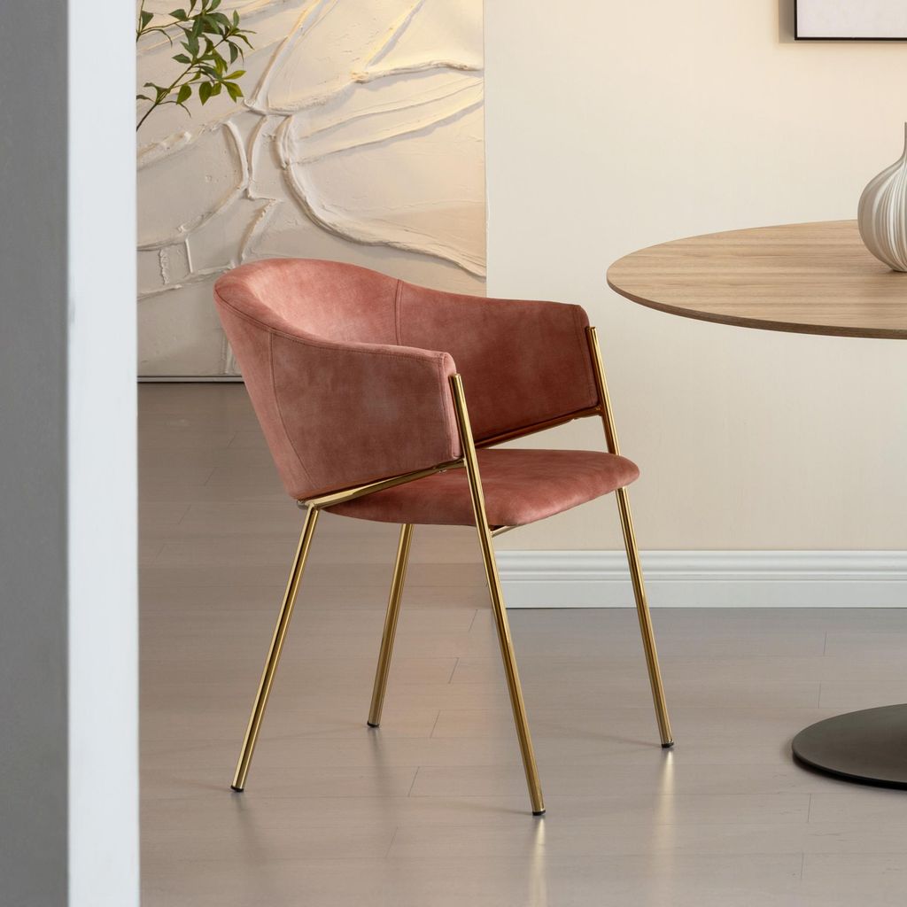 riess-ambiente Design Stuhl NOBLESSE rosé Samt golden verchromtes Metallgestell Retro-Look Esszimmerstuhl Essstuhl Polsterstuhl