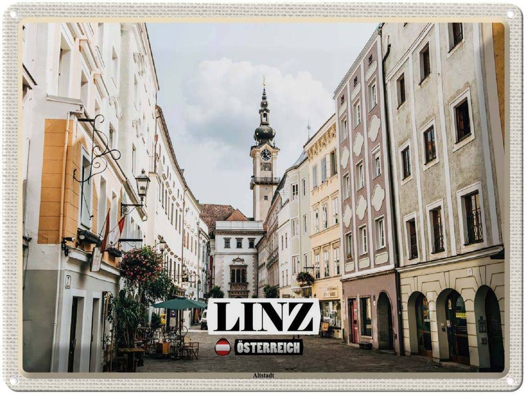 vianmo Blechschild 30x40 cm Linz Österreich Altstadt Kirche Bildmotiv Reisemotiv Abenteuer Reisen