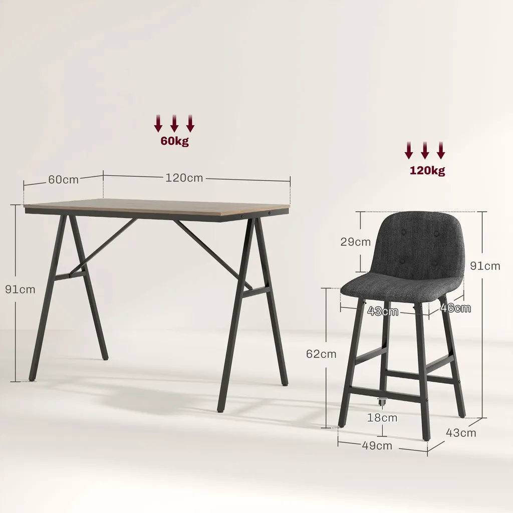 Ensemble table de bar gain de place avec 4 tabourets pour petit espace - 3