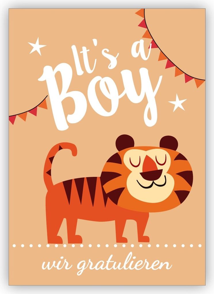 süße Babykarte mit Tiger zu Geburt eines Jungen: It's a boy Produktbild 