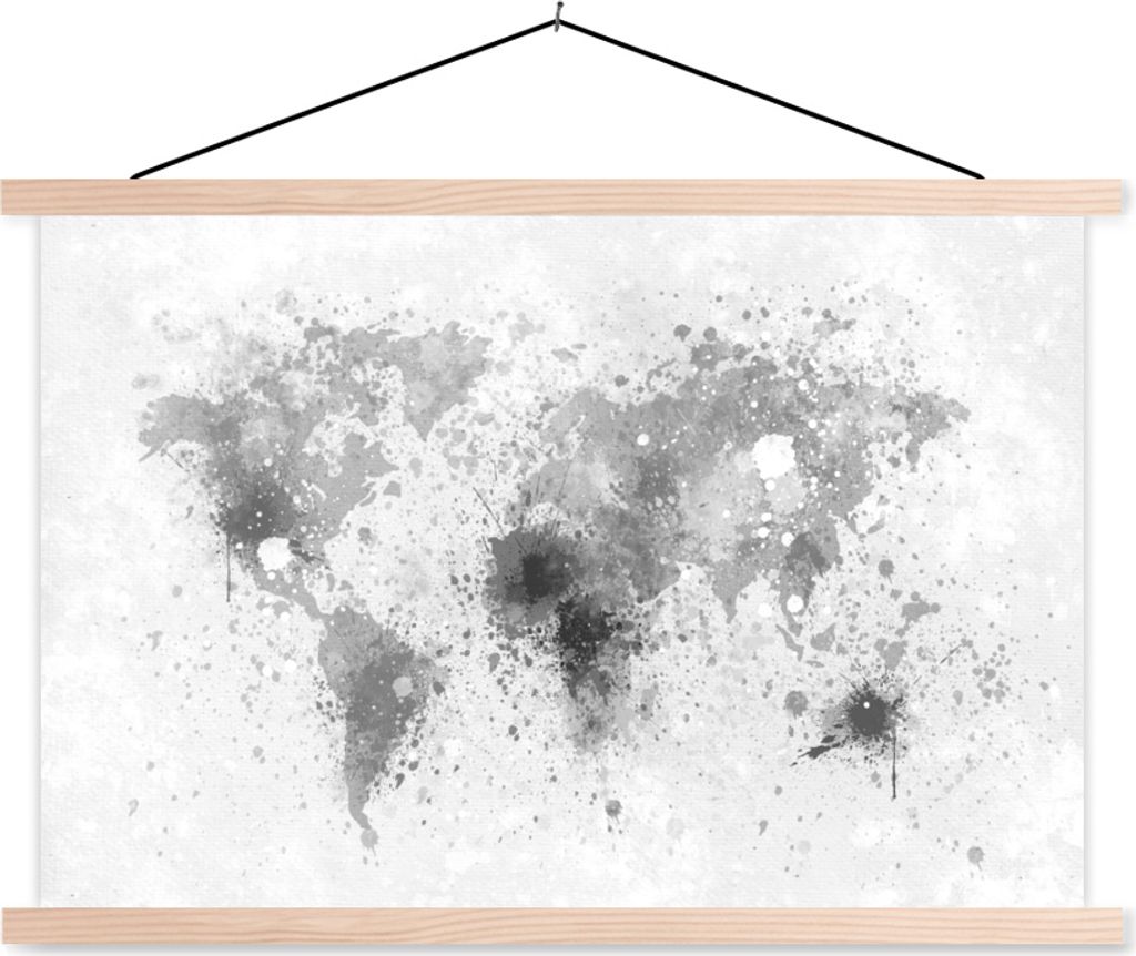 MuchoWow Textilposter Weltkarte - Abstrakt - Malen - Kinder - Jungen - Mädchen 60x40 cm mit holzfarbenen Rahmen - Bilder