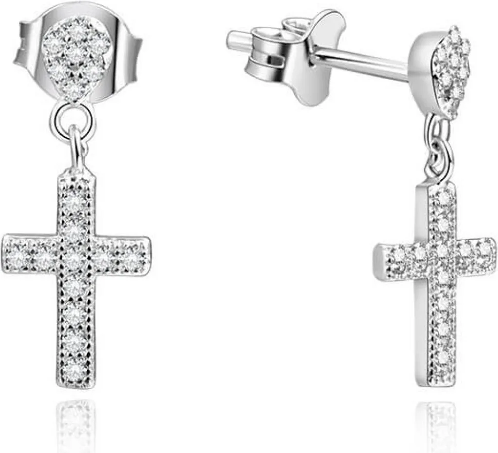 Boucles d'oreilles croix argentées strass hypoallergéniques anti-ternis