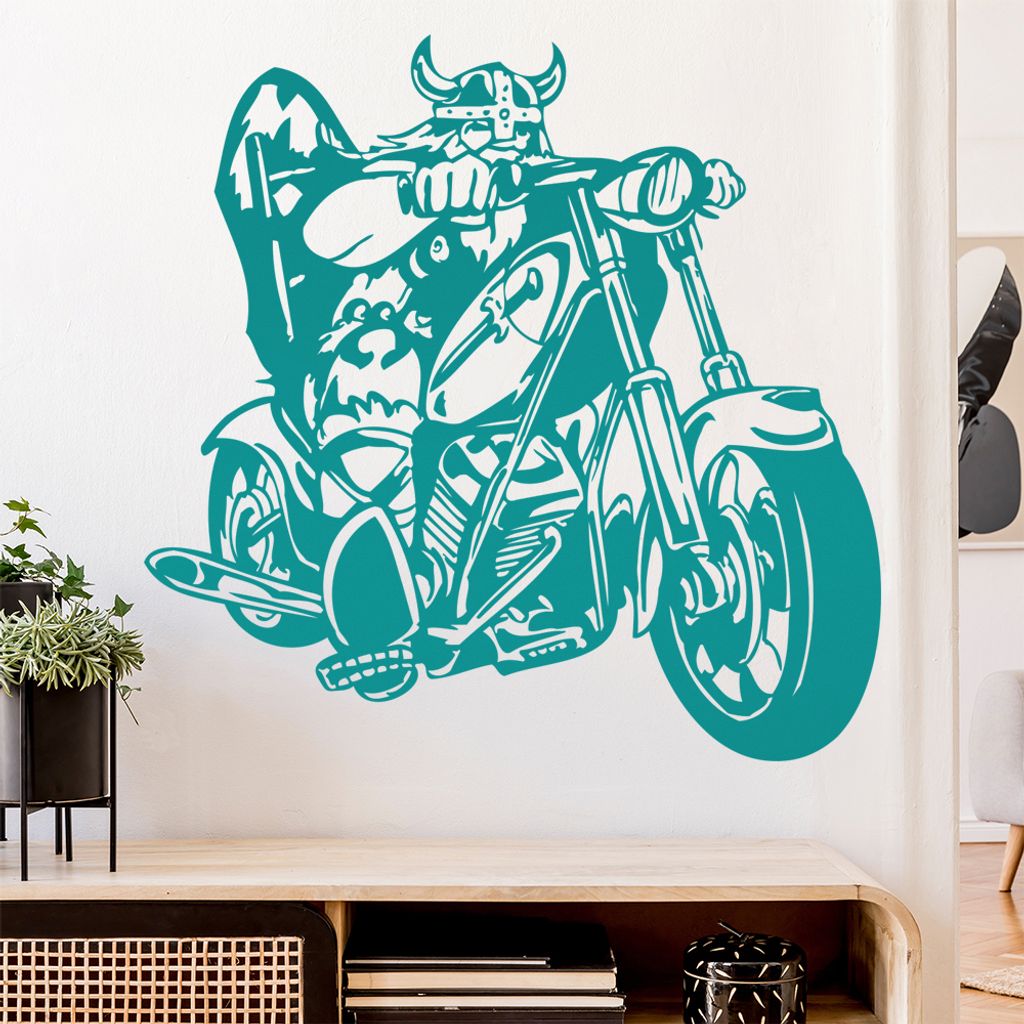 Wikinger Biker Wandtattoo in 6 Größen - Wandaufkleber Wall Sticker - Dekoration, Küche, Wohnzimmer, Schlafzimmer, Badezimmer