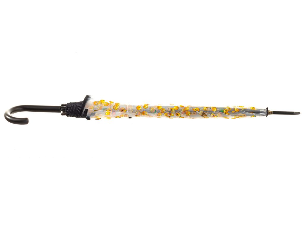 Happy Rain Long AC Regenschirm Transparent mit Smileys– Clear-Schwarz