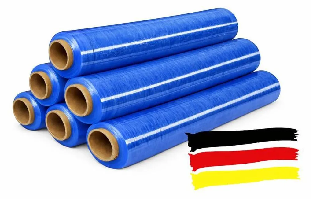 Lot de 6 rouleaux de film étirable bleu pour palettes 50cm x 300m