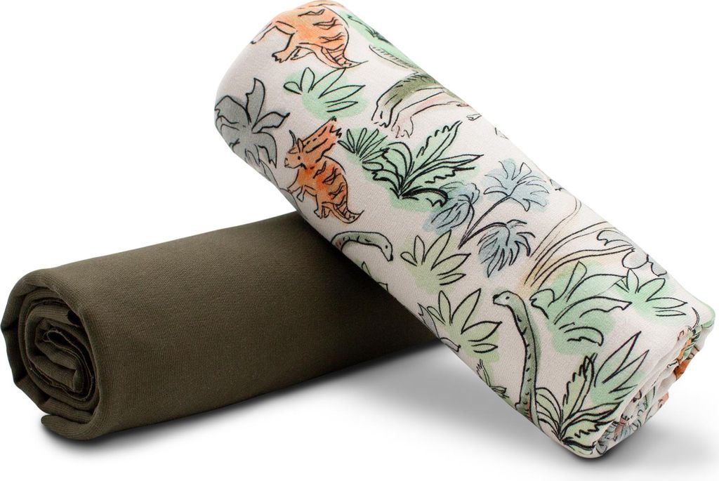 Stoffpaket Set 05 Dinos – 0,5 m French Terry Druck + 0,5 m French Terry Uni – Meterware für Kinderkleidung & DIY