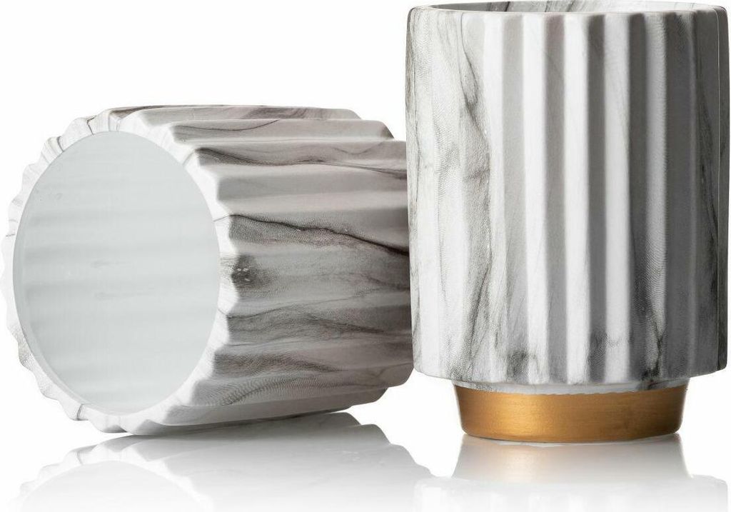 HowHomely | Vase Marabeling Gold - 2 Stück - 12 cm - Marmormuster - Handgemalt und Elegant - Ideal für Blumen - Blumentöpfe
