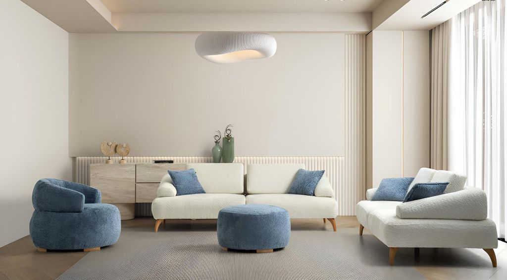 Blau-Weiße Sofagarnitur Polstermöbel Wohnzimmer 3-Sitzer