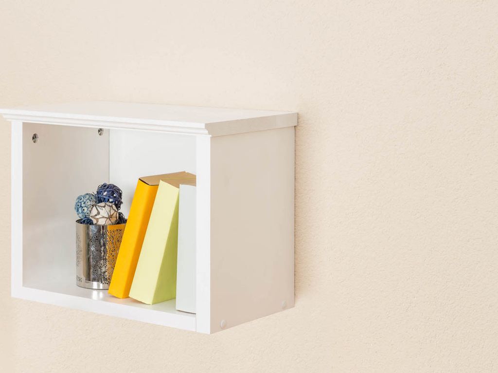 Hängeregal, Wandregal, Bücherregal - 40 cm breit, Kiefer Massivholz, Farbe: Weiß