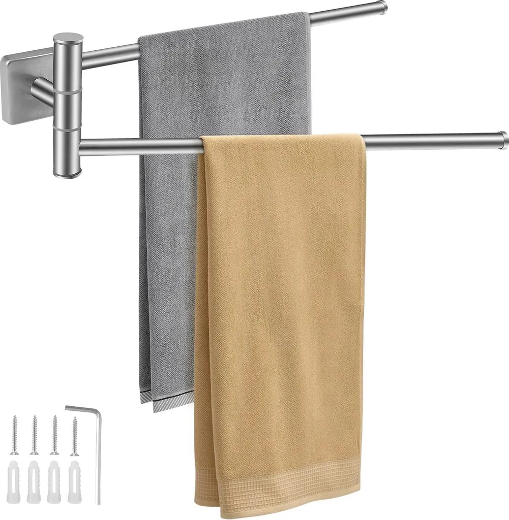 Asta Portasciugamani Doppia 34cm Inox 304 Senza Foro Argento