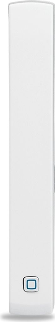 A white rectangular device with a blue and white logo at the bottom.