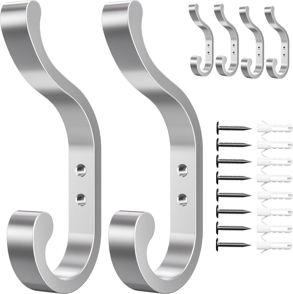 Kleiderhaken Wandgarderobe 6 Stück Kleiderbügelhalter bis 16 kg Silber