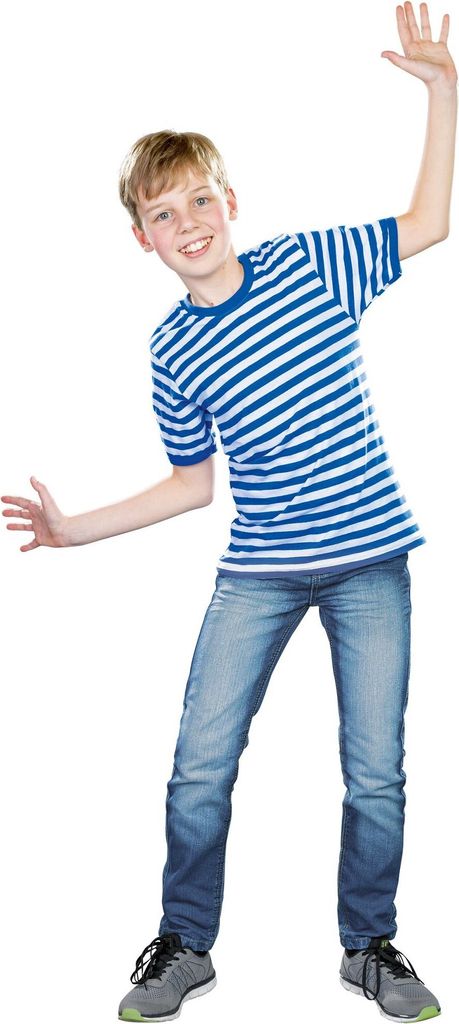 Ringelshirt blau-weiß - Faschingskostüm Kinder Kindergröße: 128