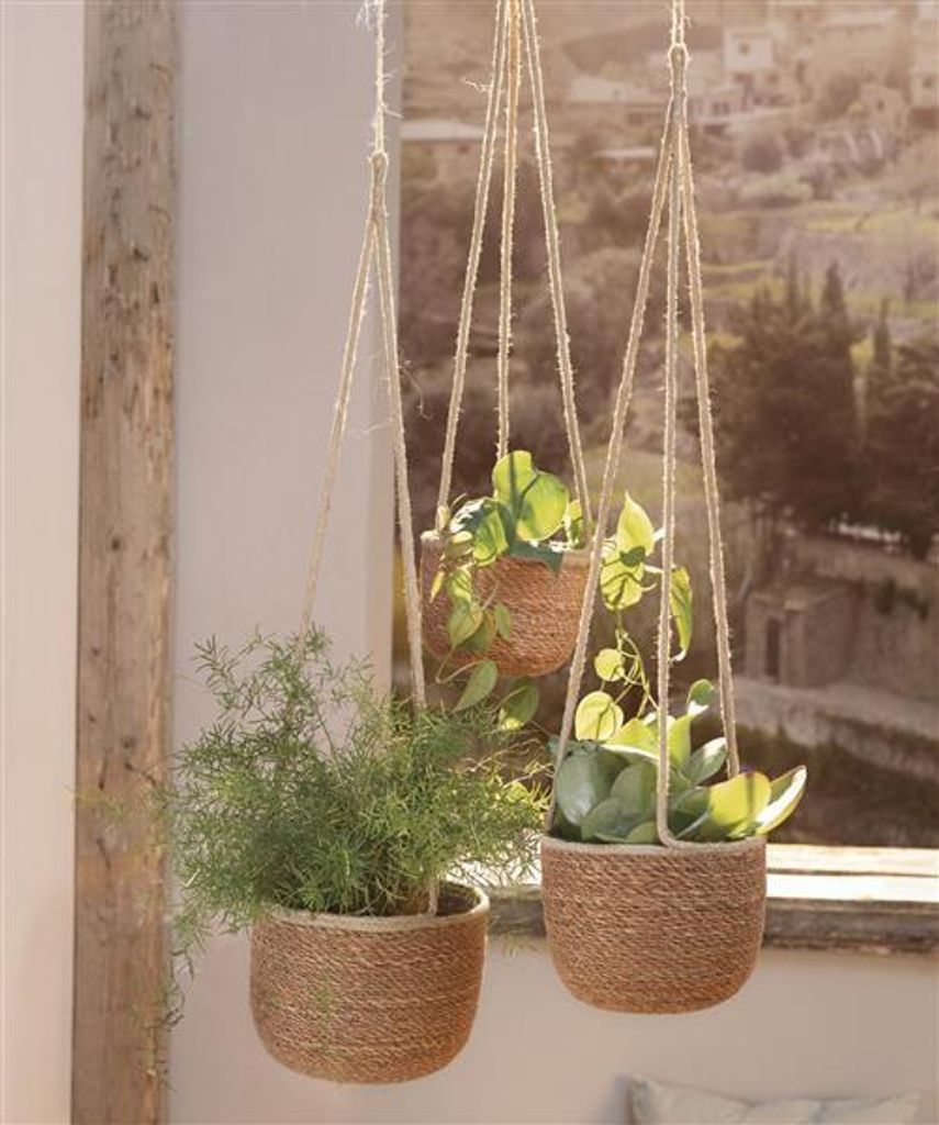 3x Pflanzenampel "Terra" aus Seegras, Blumenampel, Produktbild 