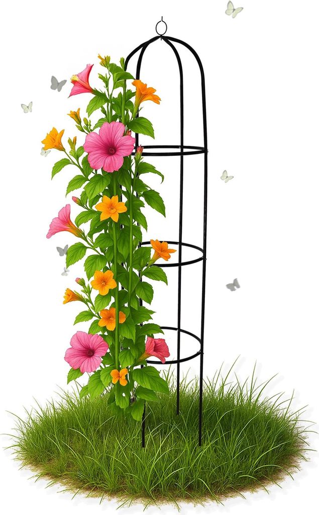 Bituxx Rosenturm Obelisk Rosenbogen Metall Rankbogen Gartenbogen Torbogen Rundbogen Rankhilfe Garten Rankgitter 195cm MS-19558