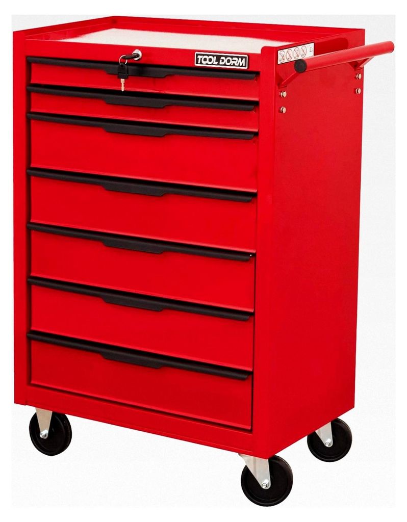 Werkzeugschrank Werkzeugwagen 615mm Länge mit 7 Schubladen und Rädern, Metall Werkzeugbox mit abschließbaren Schubladen, Aufbewahrungsorganisato...