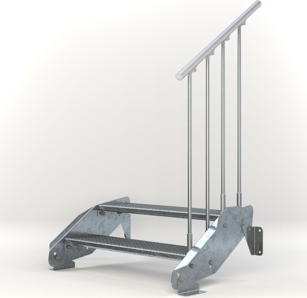 Stahltreppe 2 Stufen bis Höhe 44 cm, Laufbreite : 100 cm Geländer rechts ST 3 (31 / 9 mm schmal)