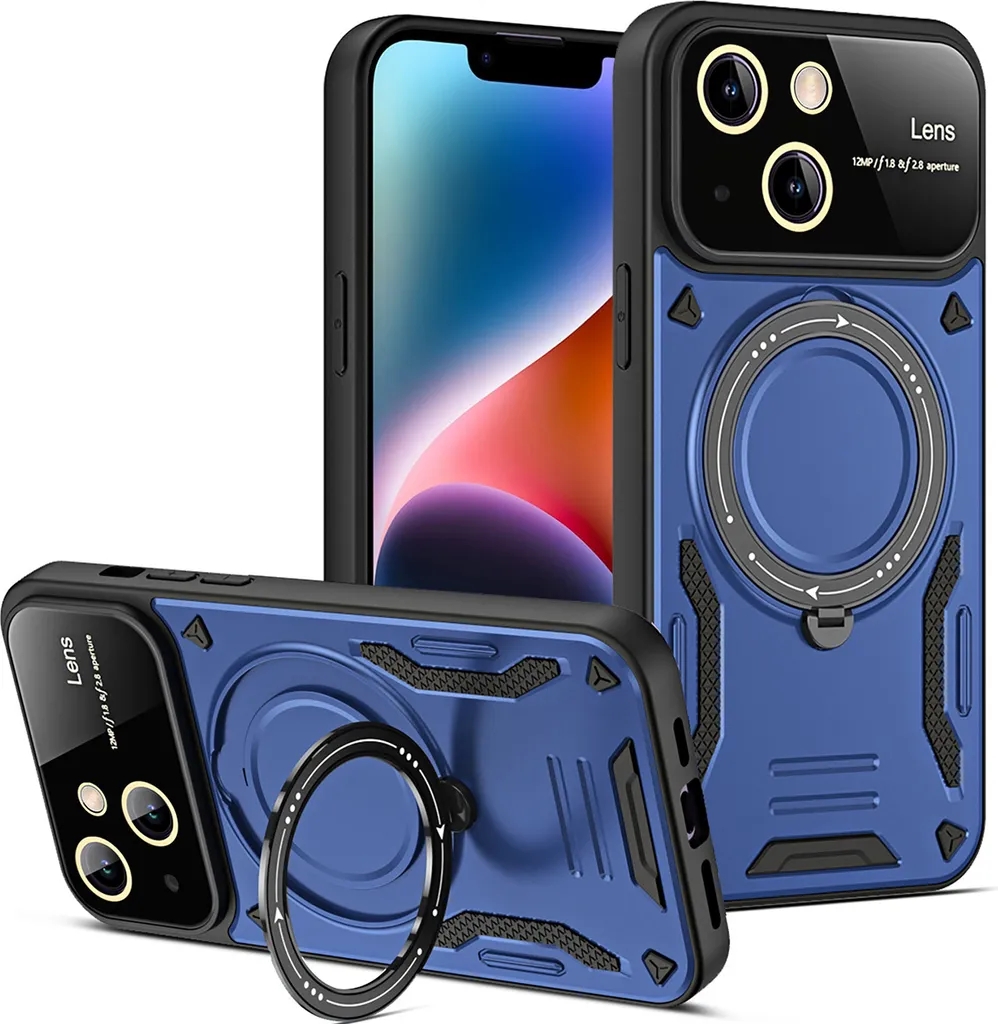 Cover Blu iPhone 14 Armour: MagSafe Magnetica con Anello Rotante 360°