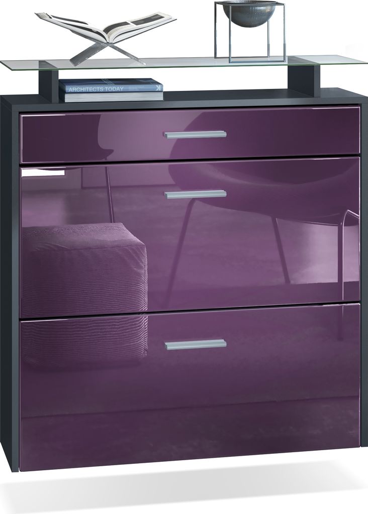 Vladon Schuhschrank Malea, Anthrazit matt/Brombeer Hochglanz - hängender Schuhkipper für 16 Paar Schuhe (89 x 96 x 23 cm)