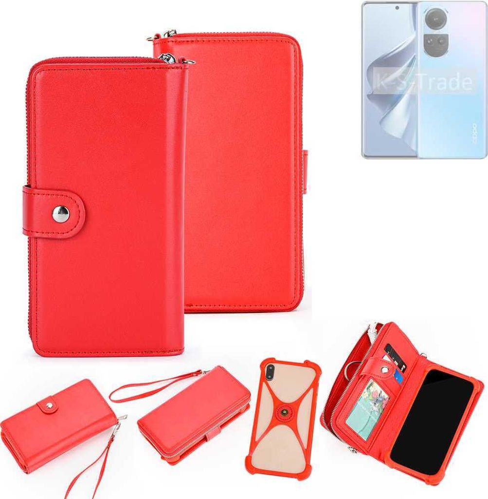 K-S-Trade 2in1 Schutzhülle Portemonnee Handyhülle mit Bumper kompatibel mit Oppo Reno10 Hülle Case Etui Geldbörse Smartphone rot (1x)