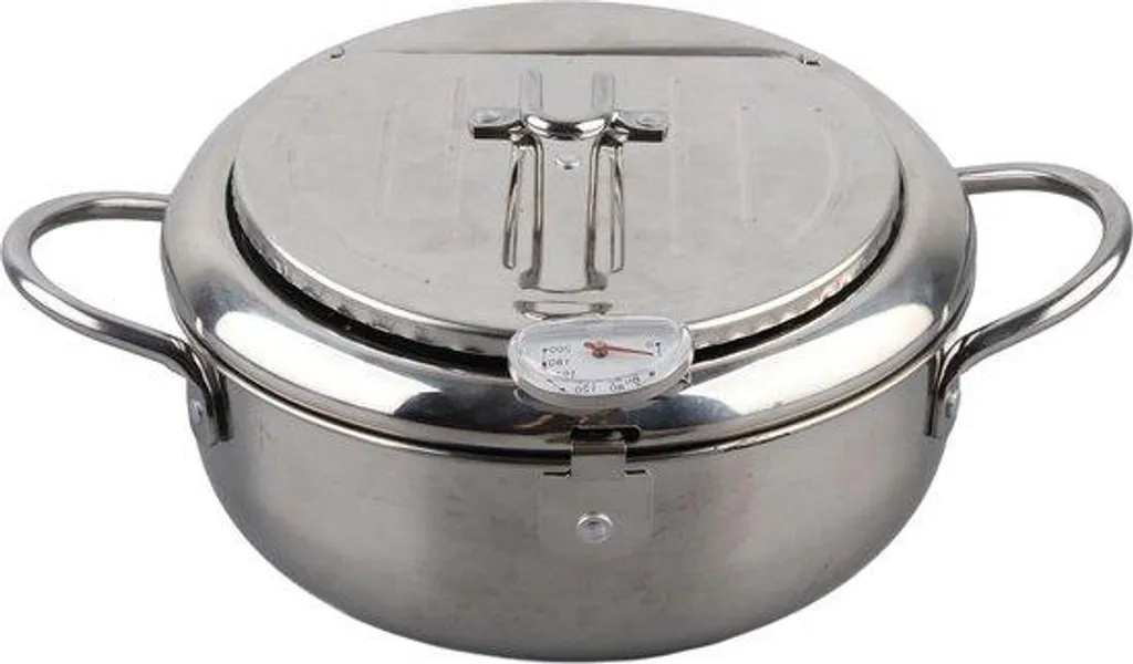 Poêle inox anti-éclaboussures avec thermomètre pour friture sécurisée