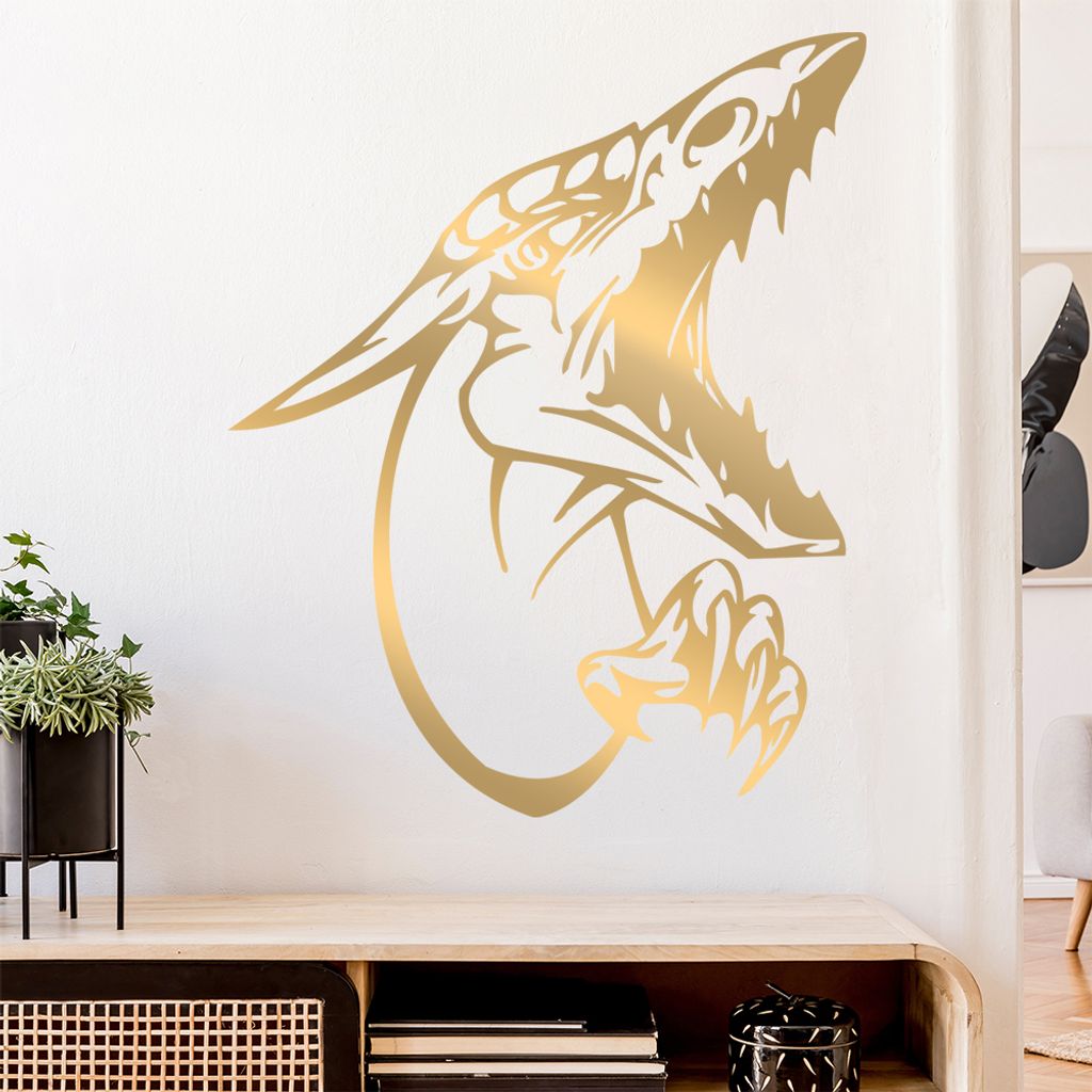 Drachen Kopf Wandtattoo in 6 Größen - Wandaufkleber Wall Sticker - Dekoration, Küche, Wohnzimmer, Schlafzimmer, Badezimmer