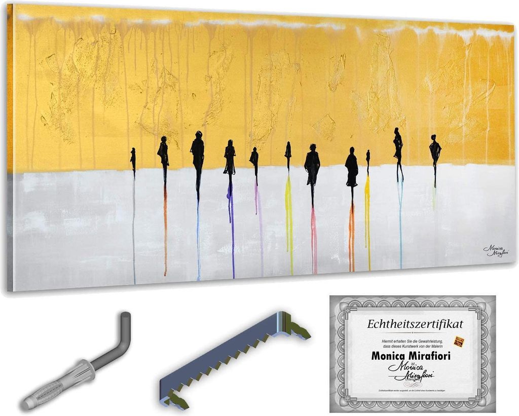 Monica Mirafiori I 100% HANDGEMALT I Gemälde "Golden People" 140x70cm | Gemälde Handgemalt | Acrylgemälde | Sehr Großes Acrylbild I Moderne Kun...