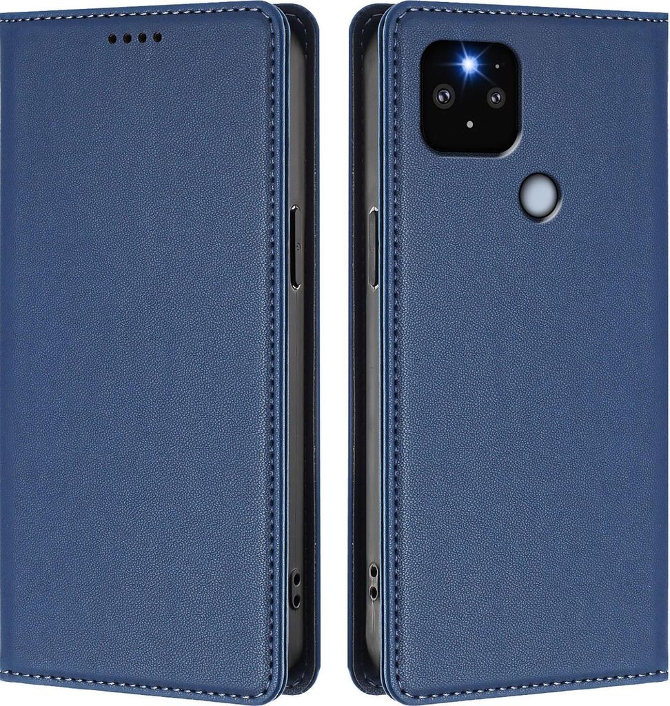 Handyhülle für Google Pixel 5 XL/Pixel 4A 5G, Kunstleder Klapphülle Stoßfeste Magnetische Hülle mit Ständer Dunkelblau