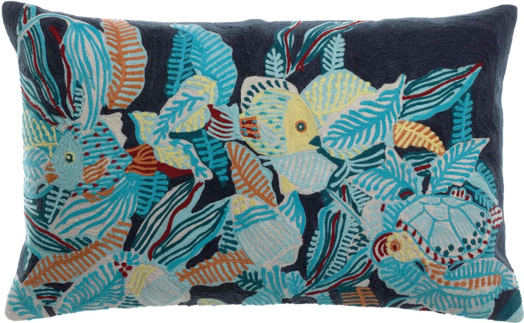 Besticktes Kissen Dori marine 30 x 50 cm Vivaraise