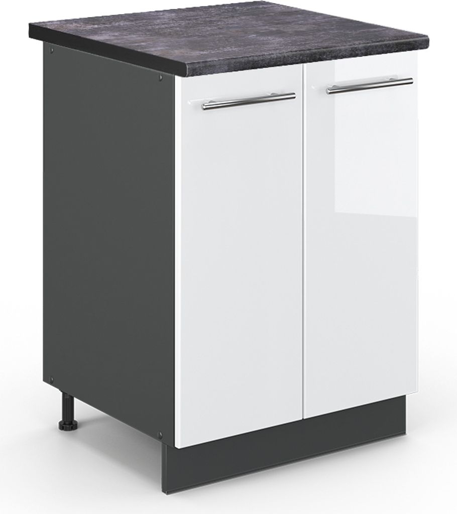 Küchenunterschrank Vicco Fame-Line Weiß Hochglanz 60 cm , AP Anthrazit, Model 46013