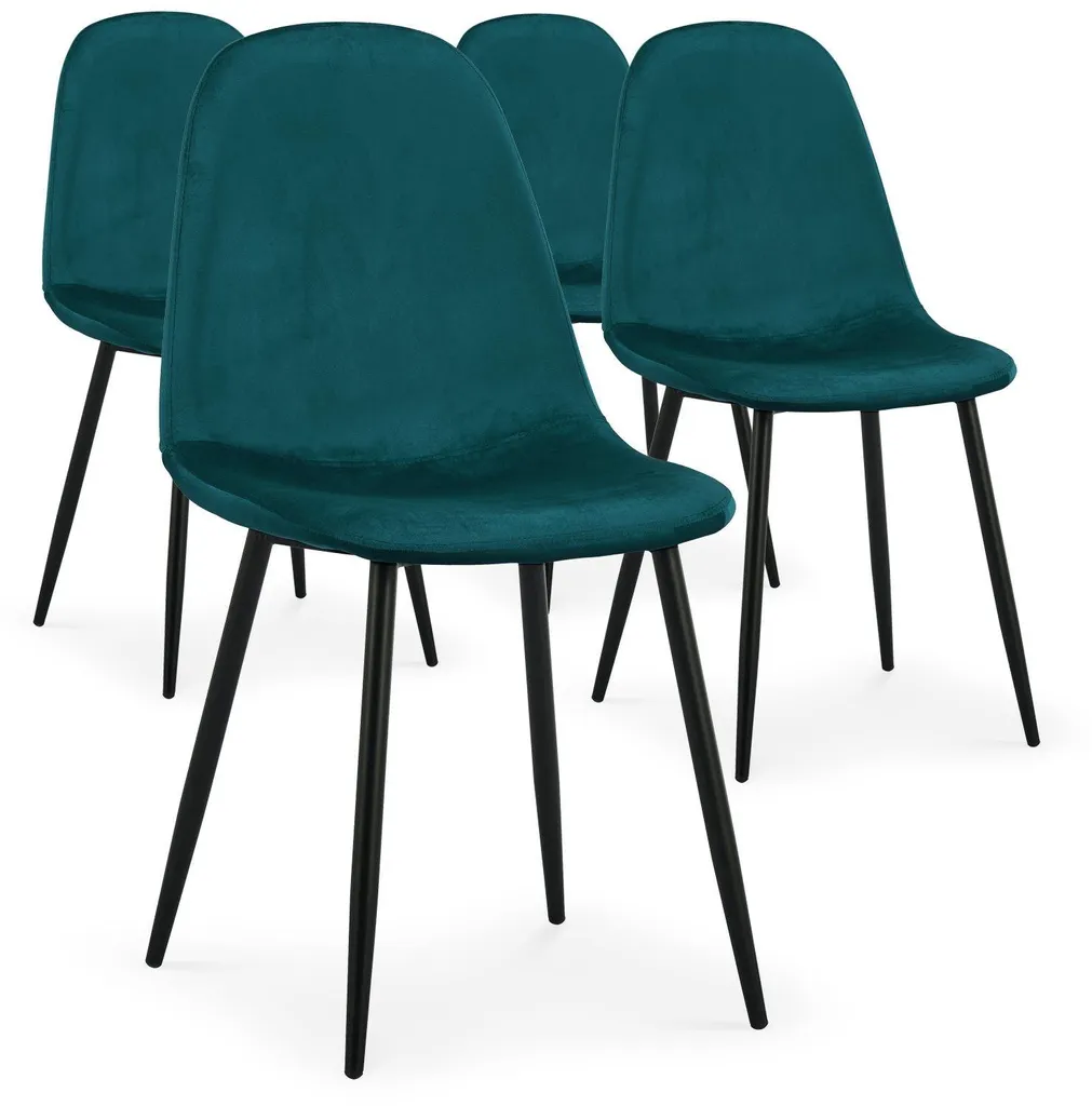 Chaises Gao en velours vert avec pieds en métal noir : Confort Premium
