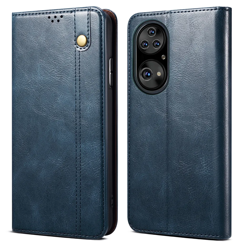 Custodia Protettiva Huawei P50 Blu - Pelle PU con Stand e Magnete