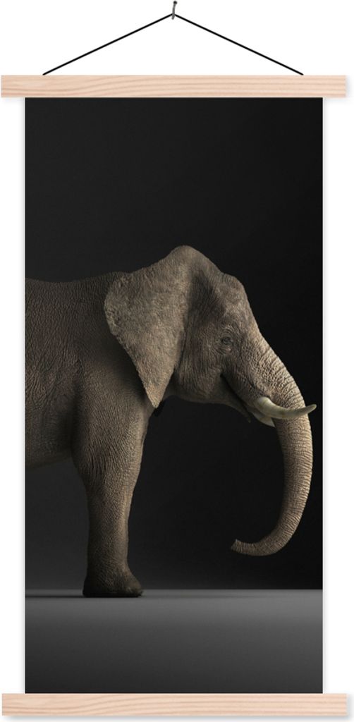 MuchoWow Textilposter Elefant - Tiere - Licht 40x80 cm mit holzfarbenen Rahmen - Wohnzimmer