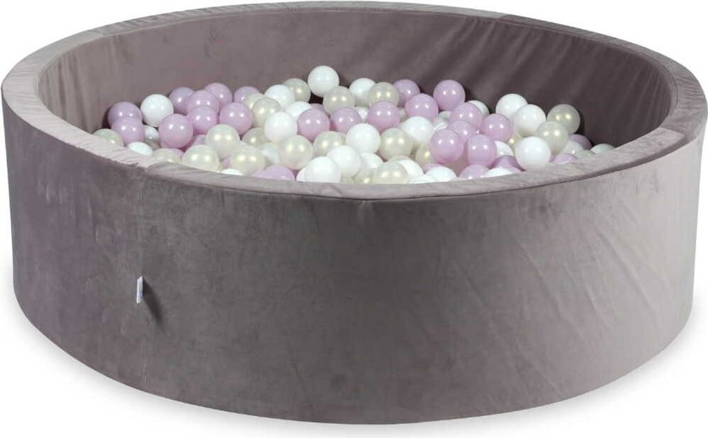 Bällebad 130x40 Samt Lila – Mit 700 Bällen / Weiß, Babyrosa Perle, Meerjungfraueneffekt