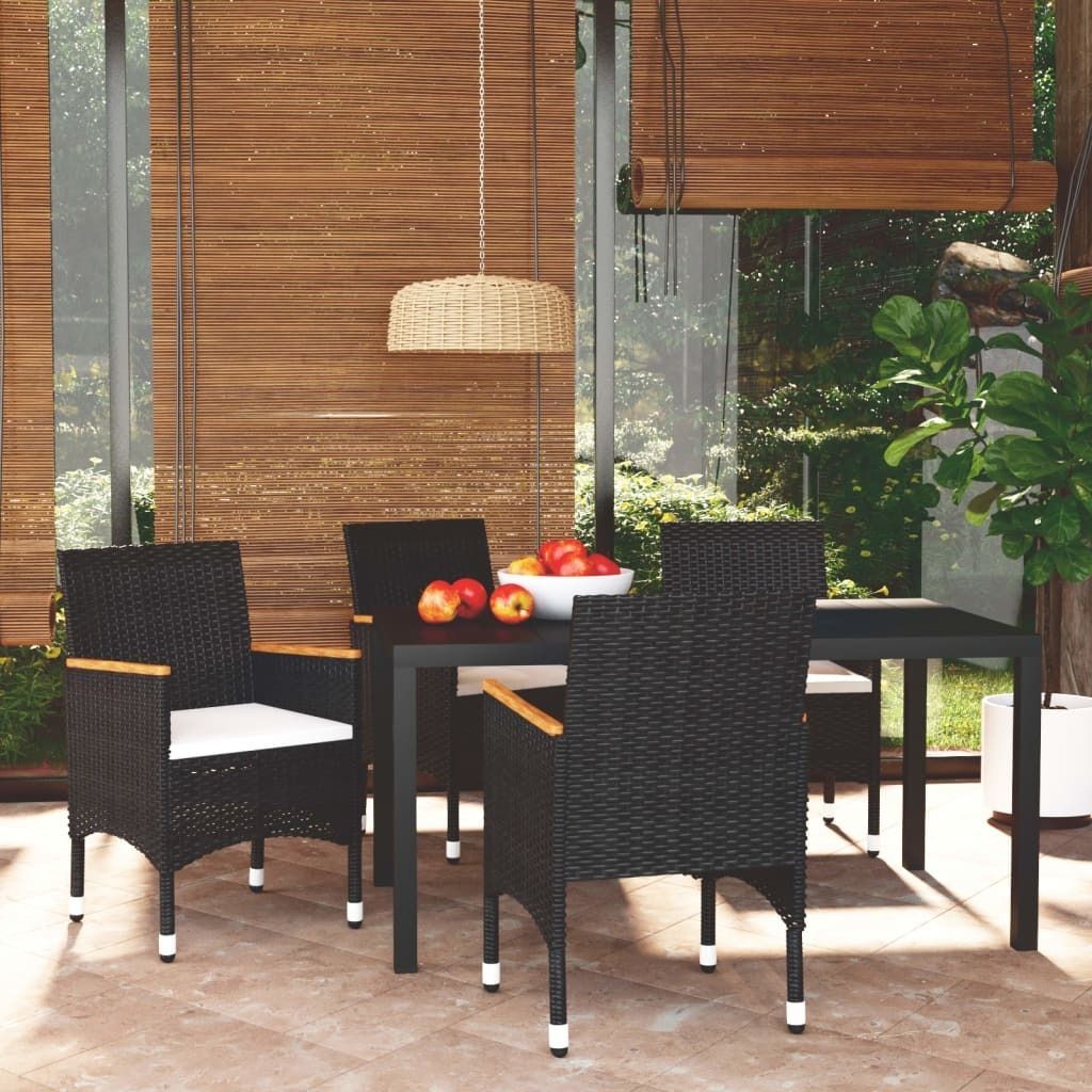 Ankonbej 5-tlg. Garten-Essgruppe mit Kissen Poly Rattan Schwarz