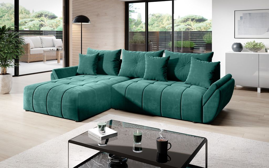 Modernes BASIC 280x189 L Ecksofa mit Schlaffunktion, Bettkasten, Federn, Monolith Premium Stoff