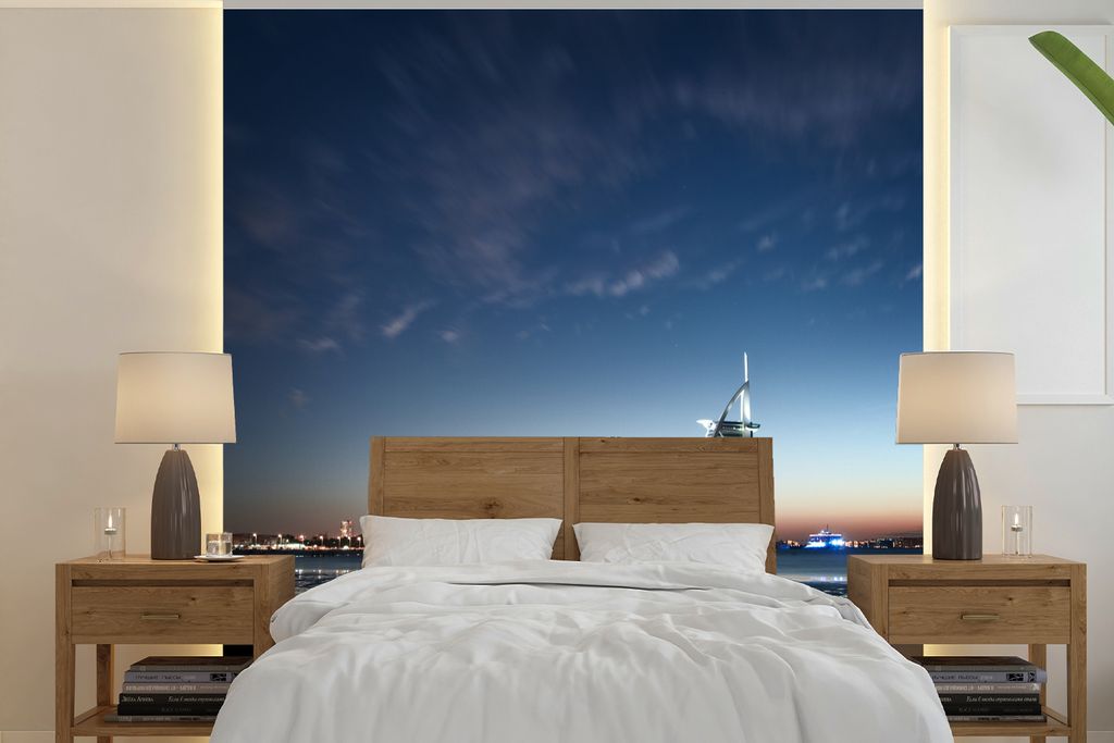 MuchoWow Fototapete für Wohnzimmer oder Schlafzimmer Wandtapete Vinyl Motivtapete Das wunderschöne Burj Al Arab und das Jumeirah Beach Hotel be...