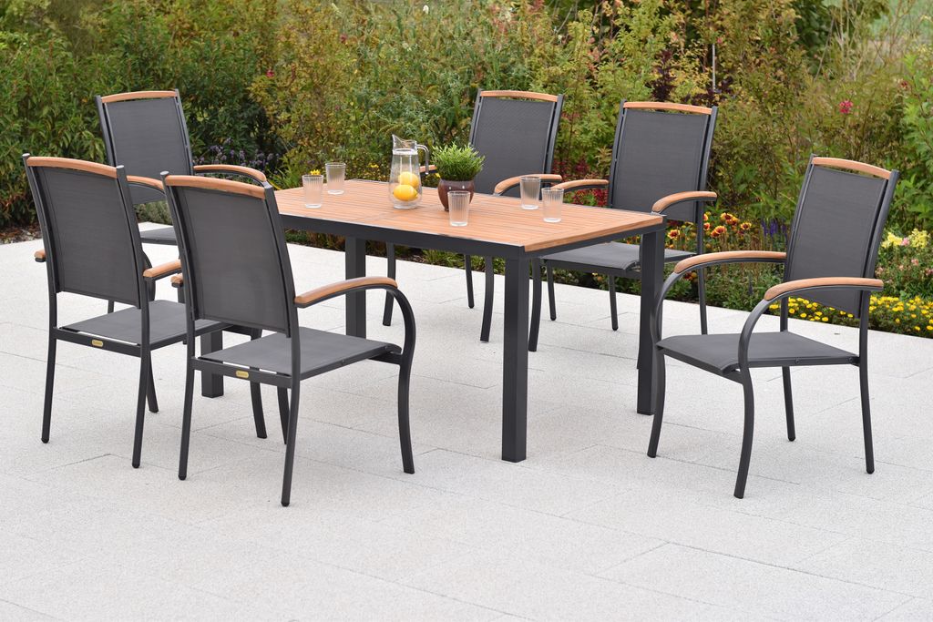 Merxx "Siena" Gartenmöbel Set 7tlg., 6 Stapelsessel, Tisch Produktbild 